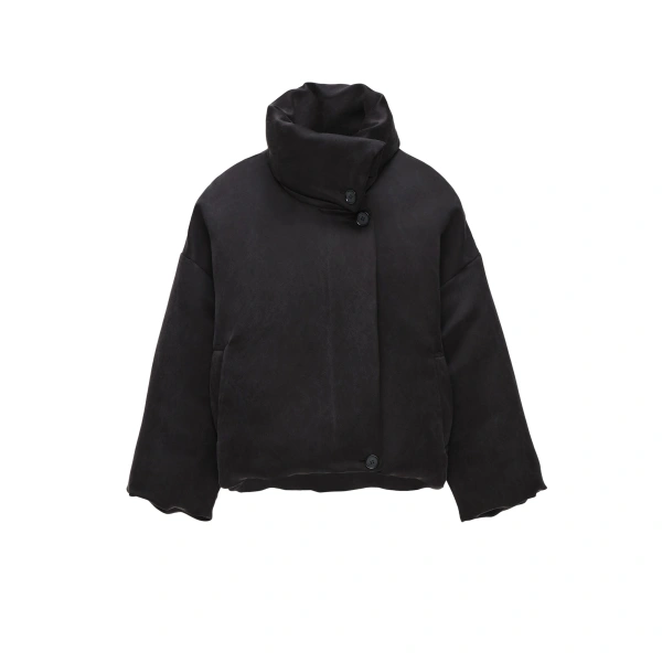 Boxy silk padded jacket in black