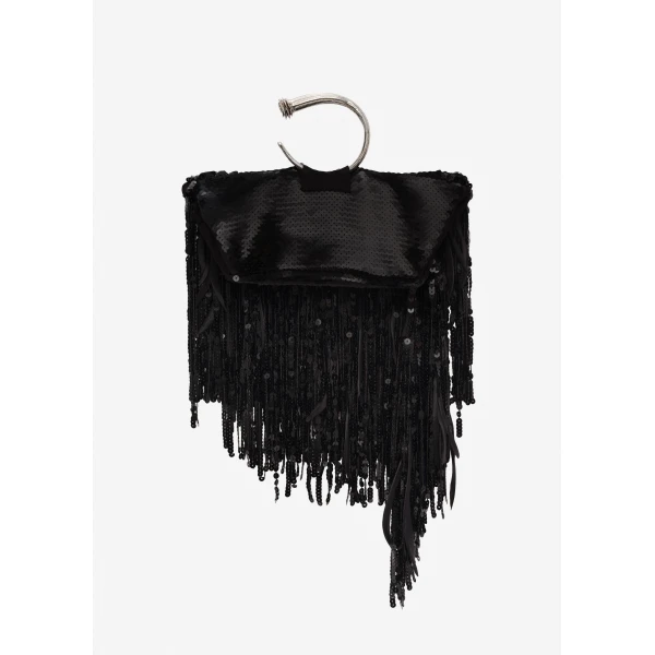 Magda Butrym Bracelet sequin bag in black satin, view 3