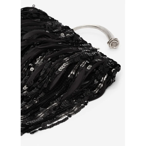 Magda Butrym Bracelet sequin bag in black satin, view 4