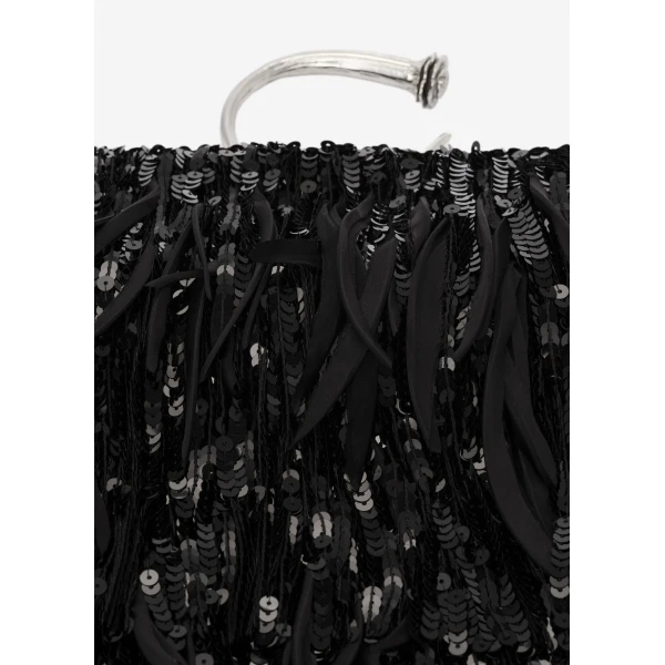 Magda Butrym Bracelet sequin bag in black satin, view 5