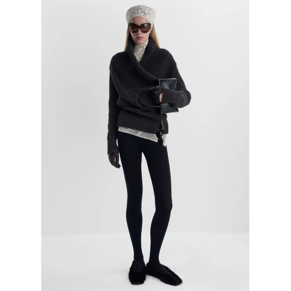 Magda Butrym Cashmere draped shawl-collar sweater in grey, view 3