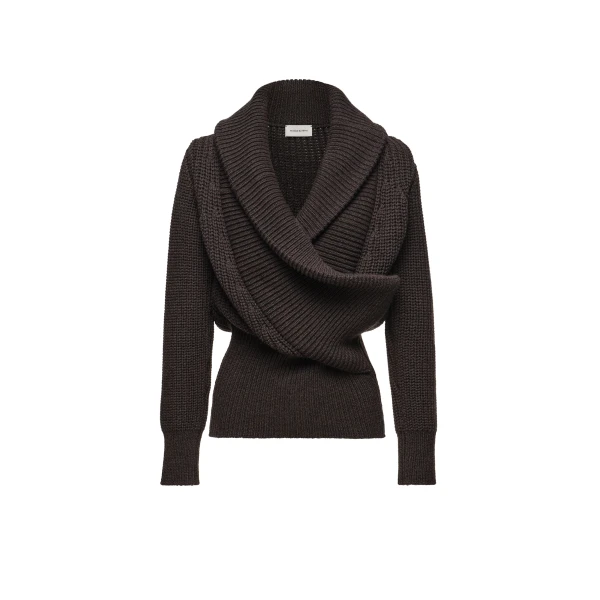 Magda Butrym Cashmere draped shawl-collar sweater in grey