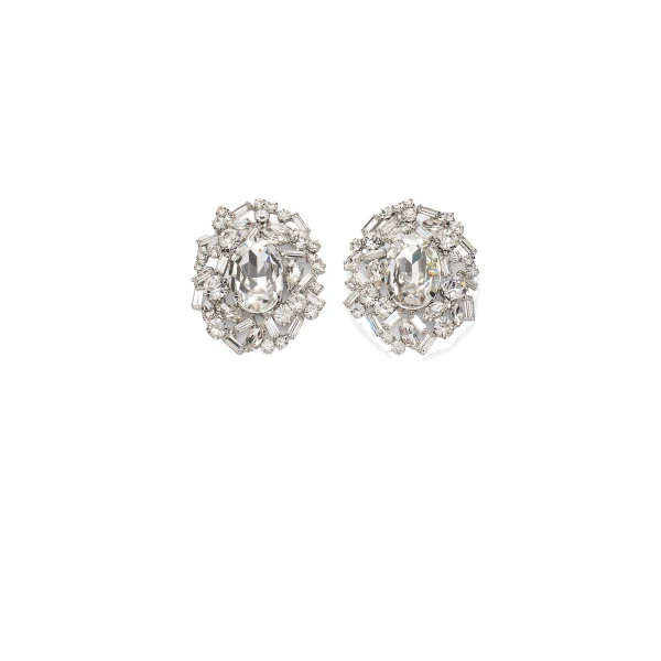 Crystal cluster earrings in silver