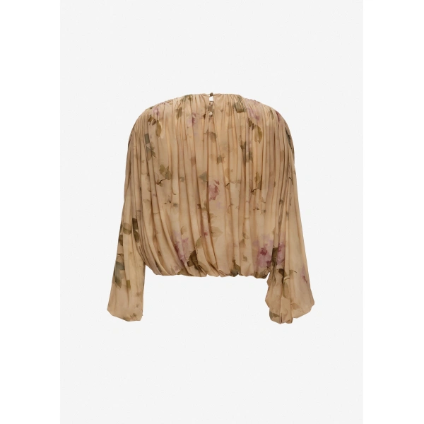 Magda Butrym Cupro bubble blouse in beige print, view 2