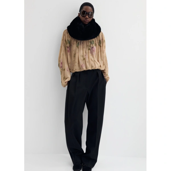 Magda Butrym Cupro bubble blouse in beige print, view 3