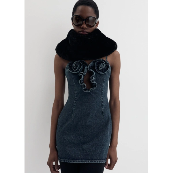Magda Butrym Faux fur pull-through stole in black, view 3