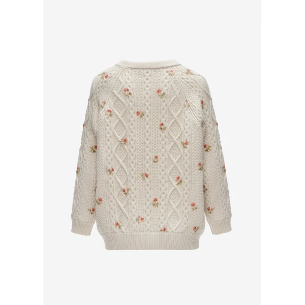 Magda Butrym Floral cable knit sweater in cream, view 2