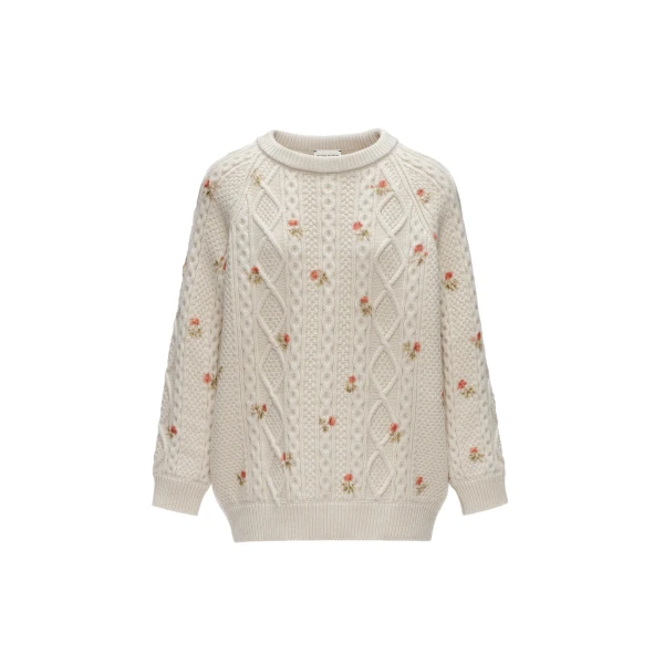Floral cable knit sweater in cream