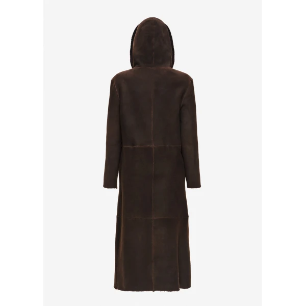 Magda Butrym Fur hooded coat in brown, view 2