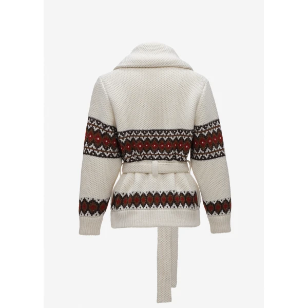 Magda Butrym Geometric belted wool cardigan in cream, view 2