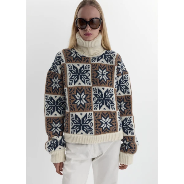 Magda Butrym Geometric turtleneck sweater in brown, view 3