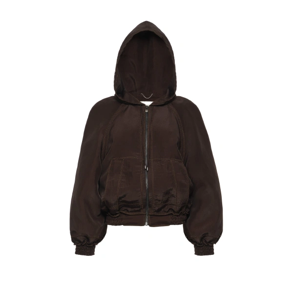 Hooded windbreaker jacket in brown