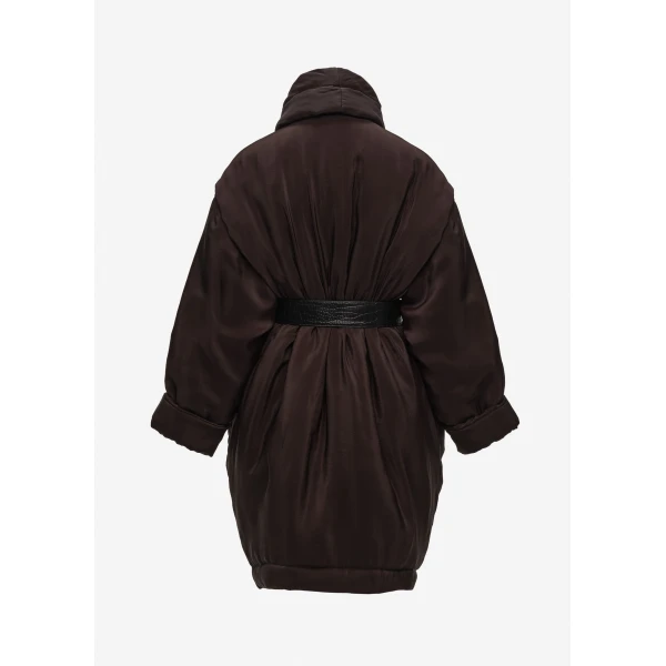 Magda Butrym Insulated coat with leather belt in brown, view 2