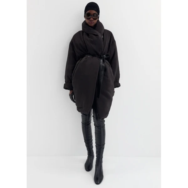 Magda Butrym Insulated coat with leather belt in brown, view 3