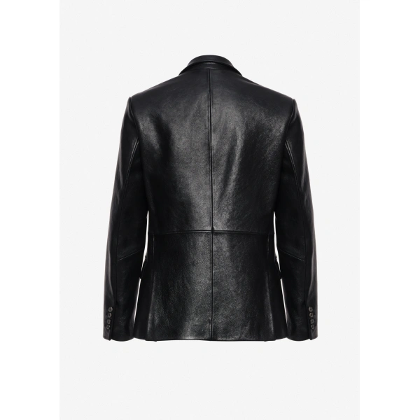 Magda Butrym Leather straight blazer in black, view 2