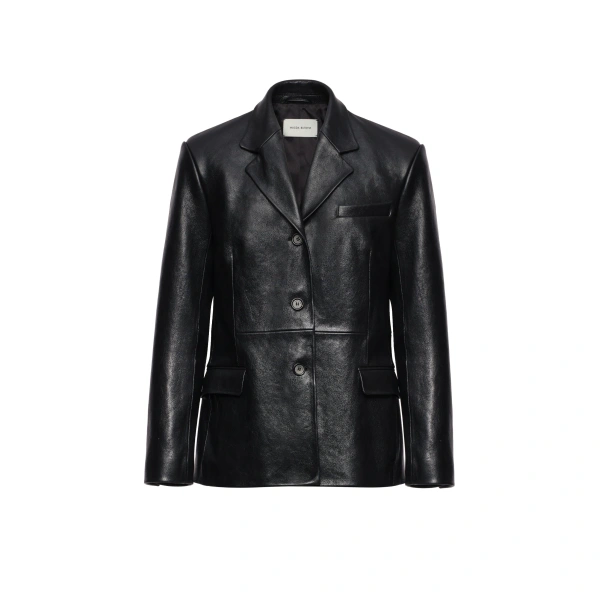 Leather straight blazer in black