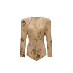 Magda Butrym Long-sleeve bodysuit in beige floral print