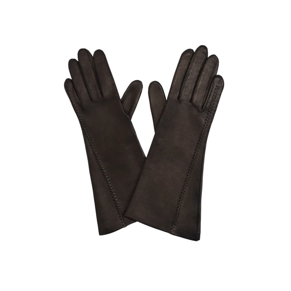 Mid-length leather gloves in black