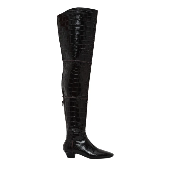 Over-the-knee boots in croco-embossed leather