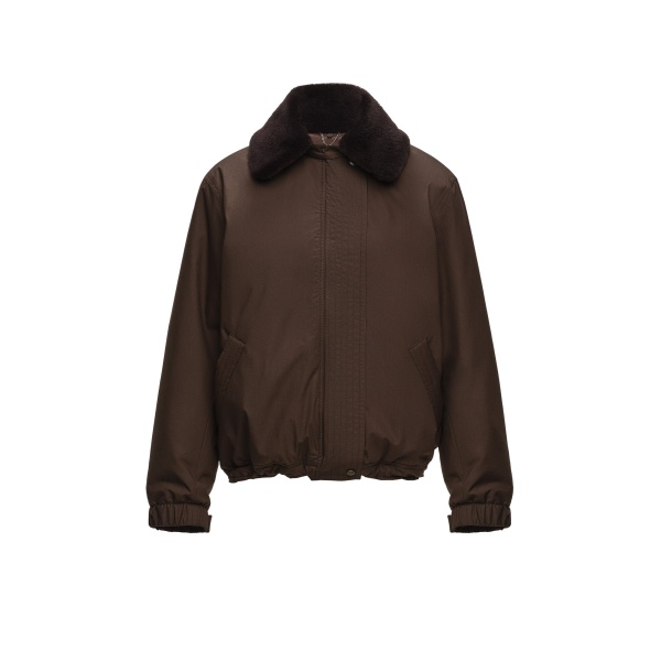 Magda Butrym Padded jacket with detachable fur collar in brown