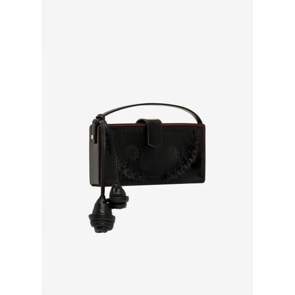 Magda Butrym Podhale-style embroidered Apolonia bag in black leather with flower charm, view 2