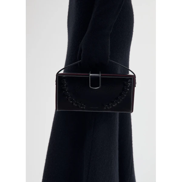 Magda Butrym Podhale-style embroidered Apolonia bag in black leather with flower charm, view 6