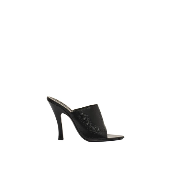 Podhale-style embroidered high-heel mules in black