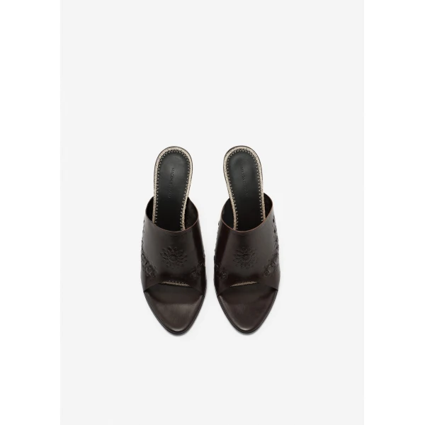 Magda Butrym Podhale-style embroidered high-heel mules in brown, view 3