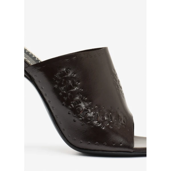 Magda Butrym Podhale-style embroidered high-heel mules in brown, view 4