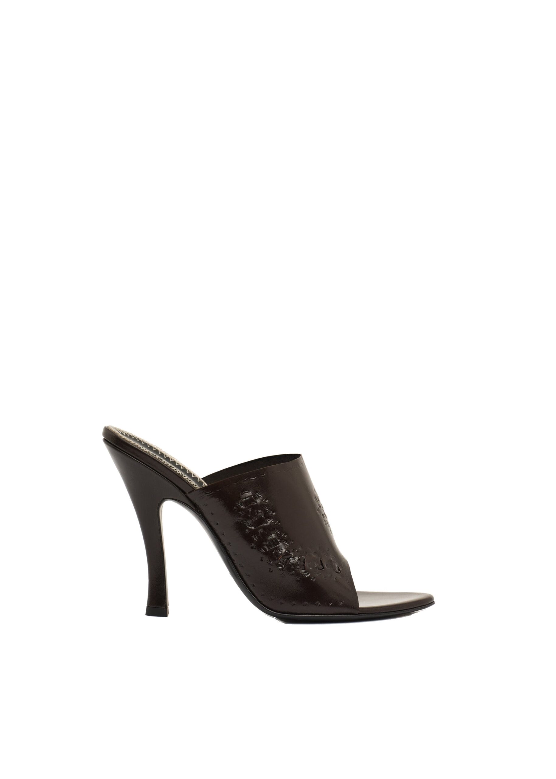 Magda Butrym Podhale-style embroidered high-heel mules in brown | Shoes | Coveti Magda Butrym Podhale-style embroidered high-heel mules in brown