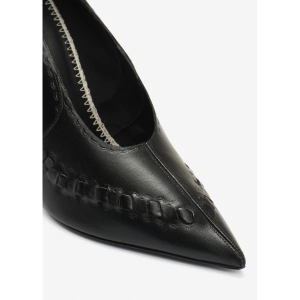 Magda Butrym Podhale-style embroidered pointed pumps in black leather, view 4