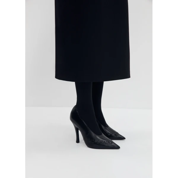 Magda Butrym Podhale-style embroidered pointed pumps in black leather, view 5