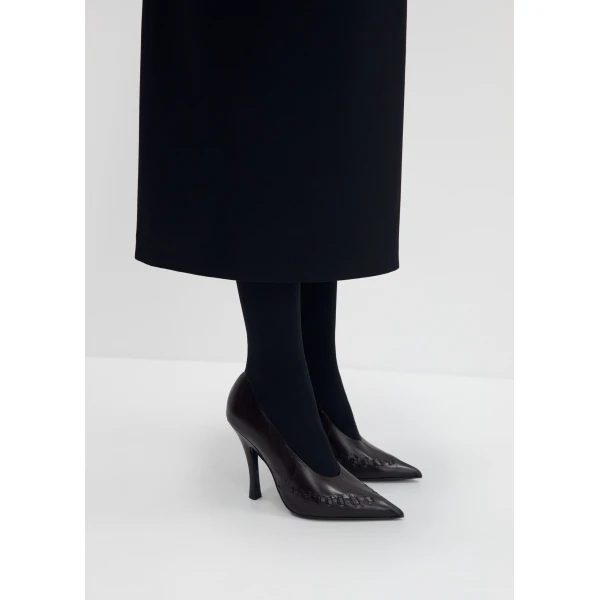 Magda Butrym Podhale-style embroidered pointed pumps in brown leather, view 5