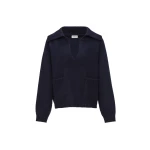 Magda Butrym Relaxed wide collar knit sweater in navy