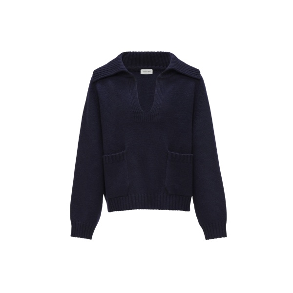 Magda Butrym Relaxed wide collar knit sweater in navy