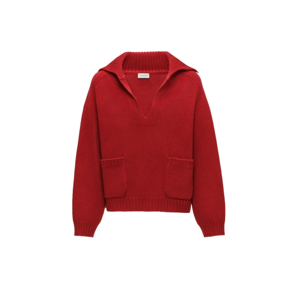 Relaxed wide collar knit sweater in red