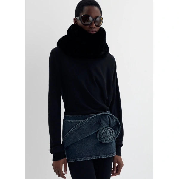Magda Butrym Rose-detail denim mini skirt in blue, view 3