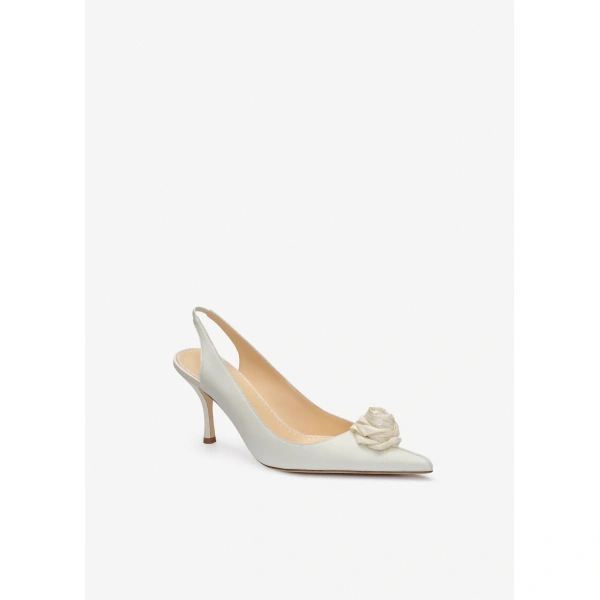 Magda Butrym Rose slingback pumps in cream satin, view 2