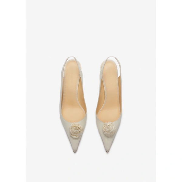 Magda Butrym Rose slingback pumps in cream satin, view 3