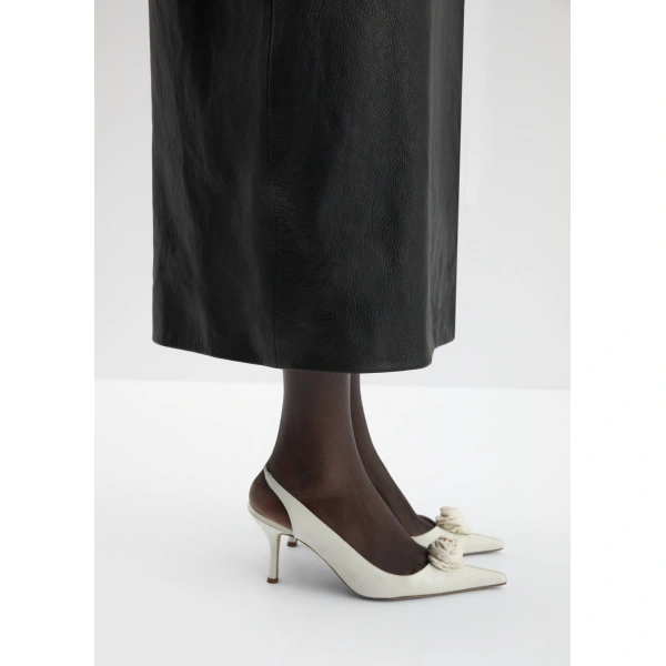 Magda Butrym Rose slingback pumps in cream satin, view 4