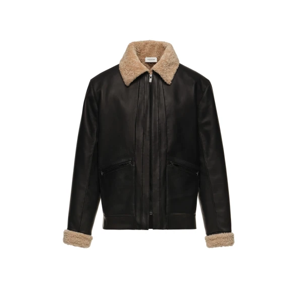 Shearling leather jacket in black