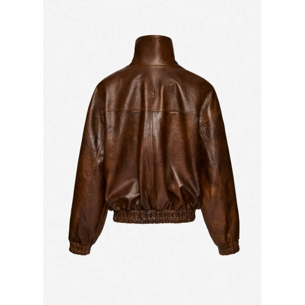Magda Butrym Snap-collar leather aviator jacket in vintage brown, view 2