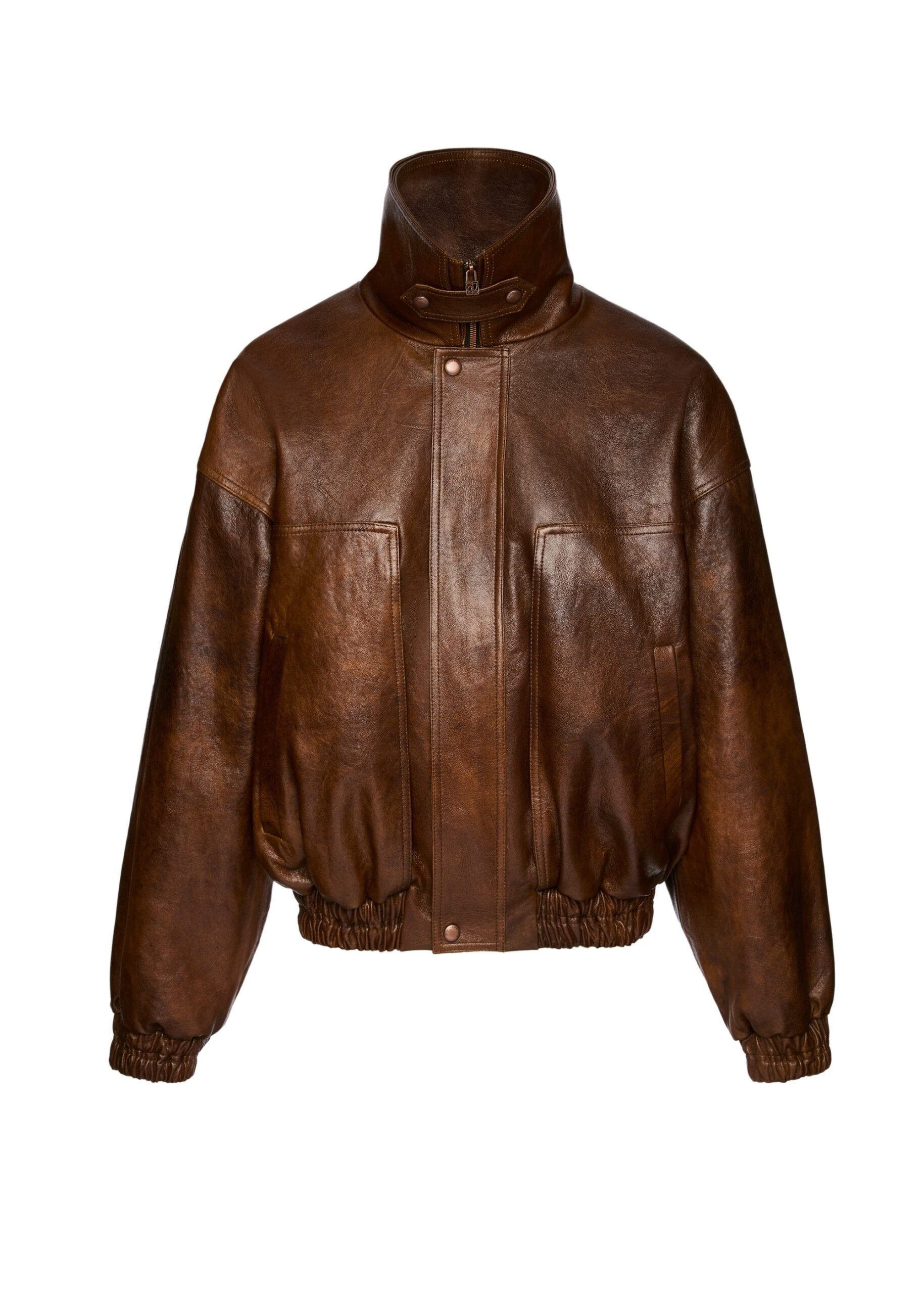 Magda Butrym Snap-collar leather aviator jacket in vintage brown | Jackets | Coveti Magda Butrym Snap-collar leather aviator jacket in vintage brown