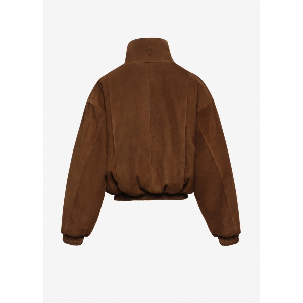 Magda Butrym Stand collar leather jacket in brown suede, view 2