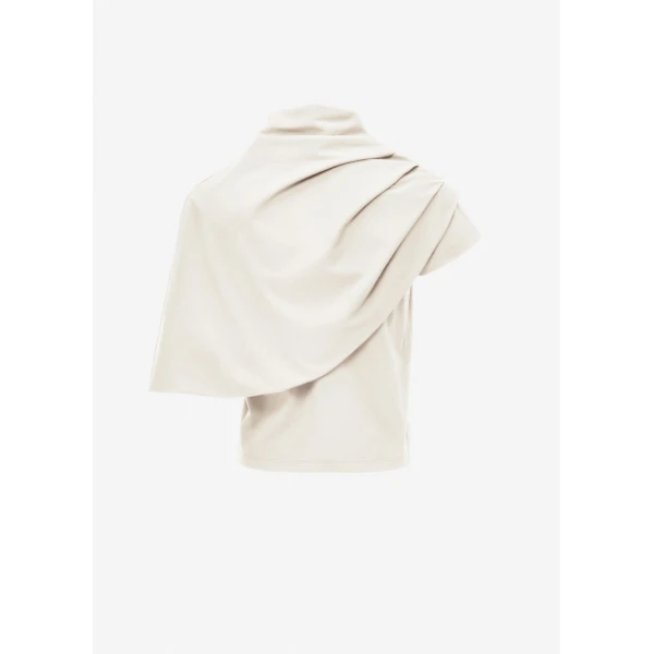 Magda Butrym T-shirt with draped cape in cream, view 2