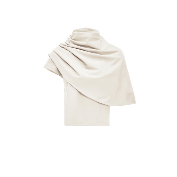 Magda Butrym T-shirt with draped cape in cream