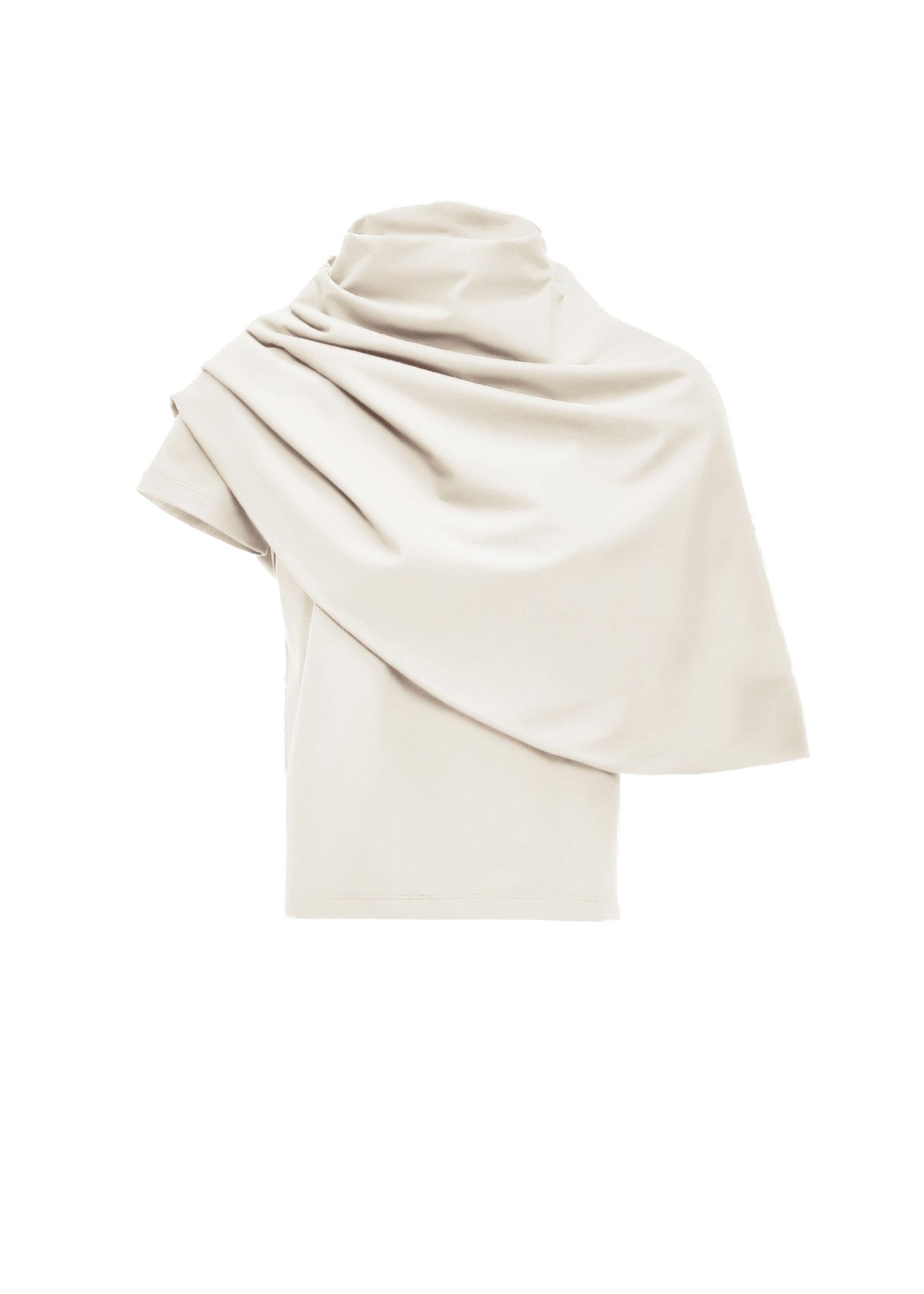 Magda Butrym T-shirt with draped cape in cream | Tops | Coveti Magda Butrym T-shirt with draped cape in cream
