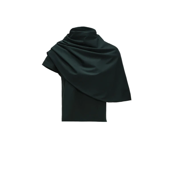Magda Butrym T-shirt with draped cape in dark green