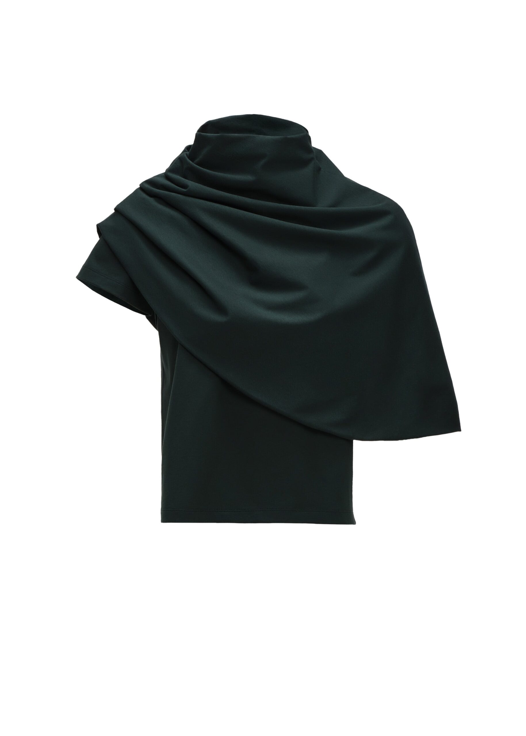 Magda Butrym T-shirt with draped cape in dark green | Tops | Coveti Magda Butrym T-shirt with draped cape in dark green