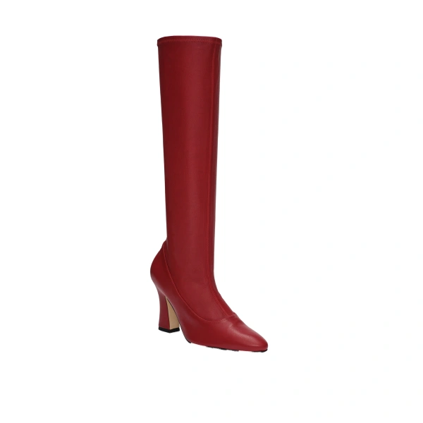 Thick heel leather boots in red